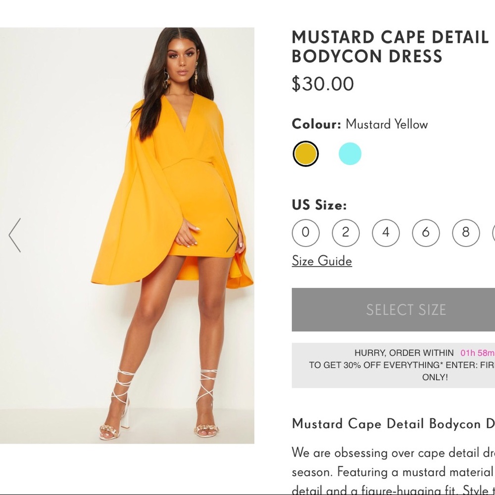 PrettyLittleThing Mustard Cape Dress